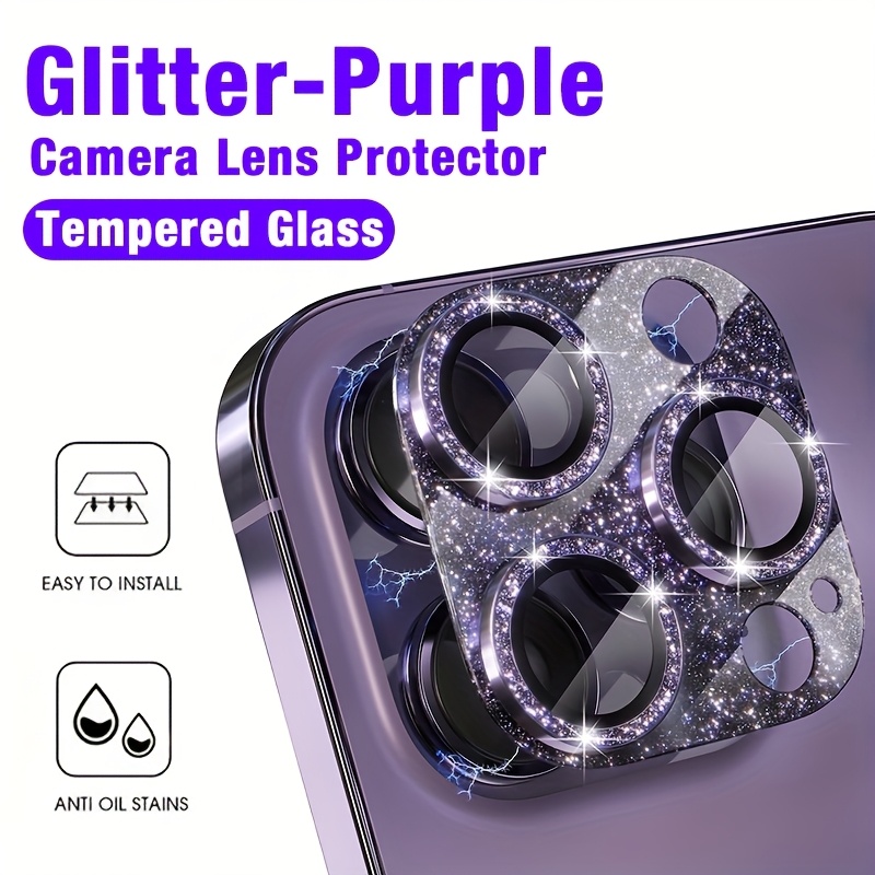 Tempered Glass Screen 9H - 1 Stück glitzerndes lila Kameraobjektivschutz für