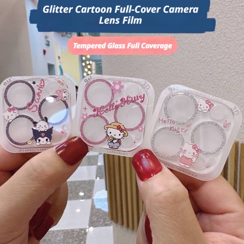 Tempered Glass Screen 9H - Sanrio Hello Kitty Kuromi Glitzer-Diamant Kameralinsen-Schutz