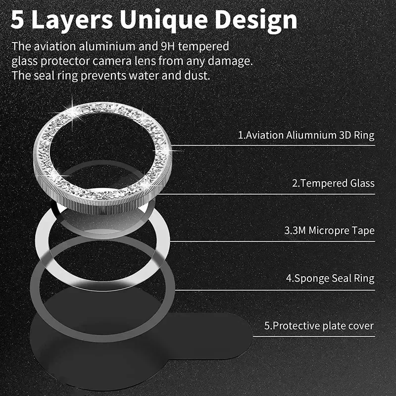 Glänzender Diamant-Metallring- – Tempered Glass Screen 9H Bewertung und Preis
