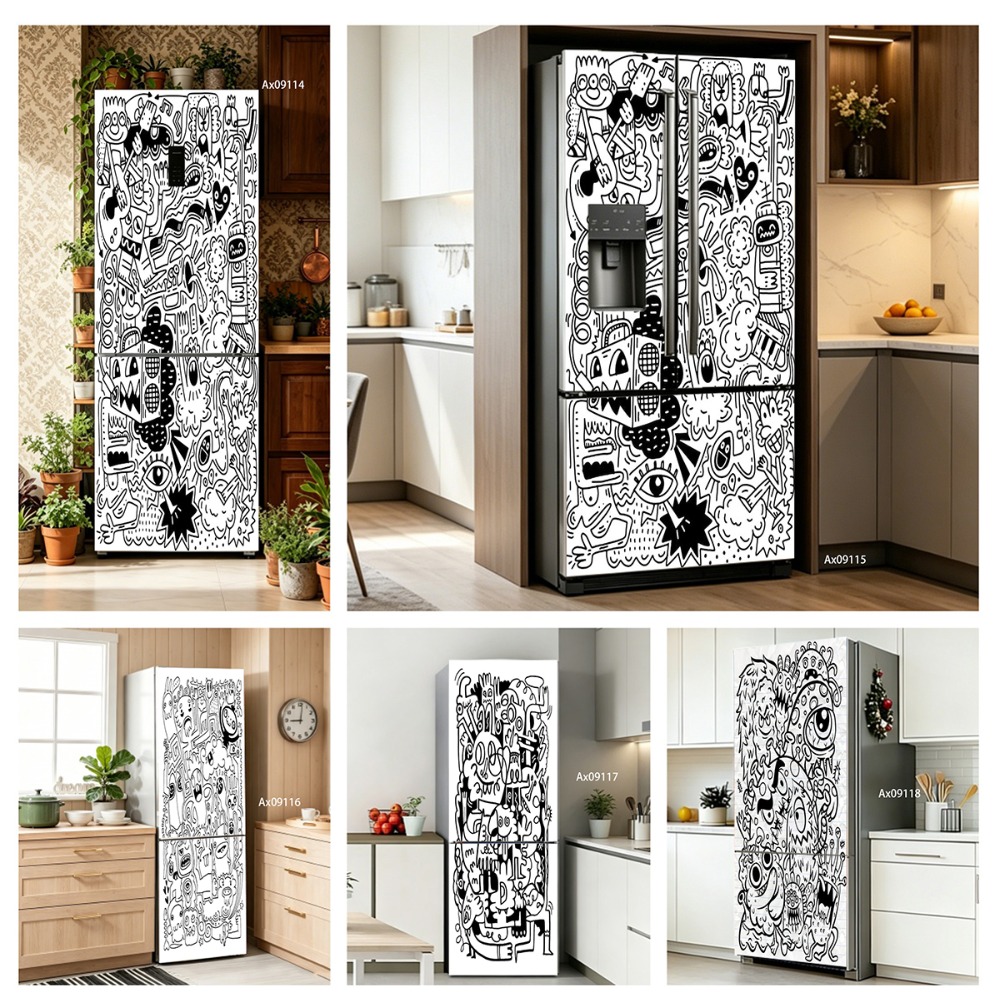 Schwarz-weißer Line-Art-Doodle – Full Cover Adhesive Bewertung und Preis